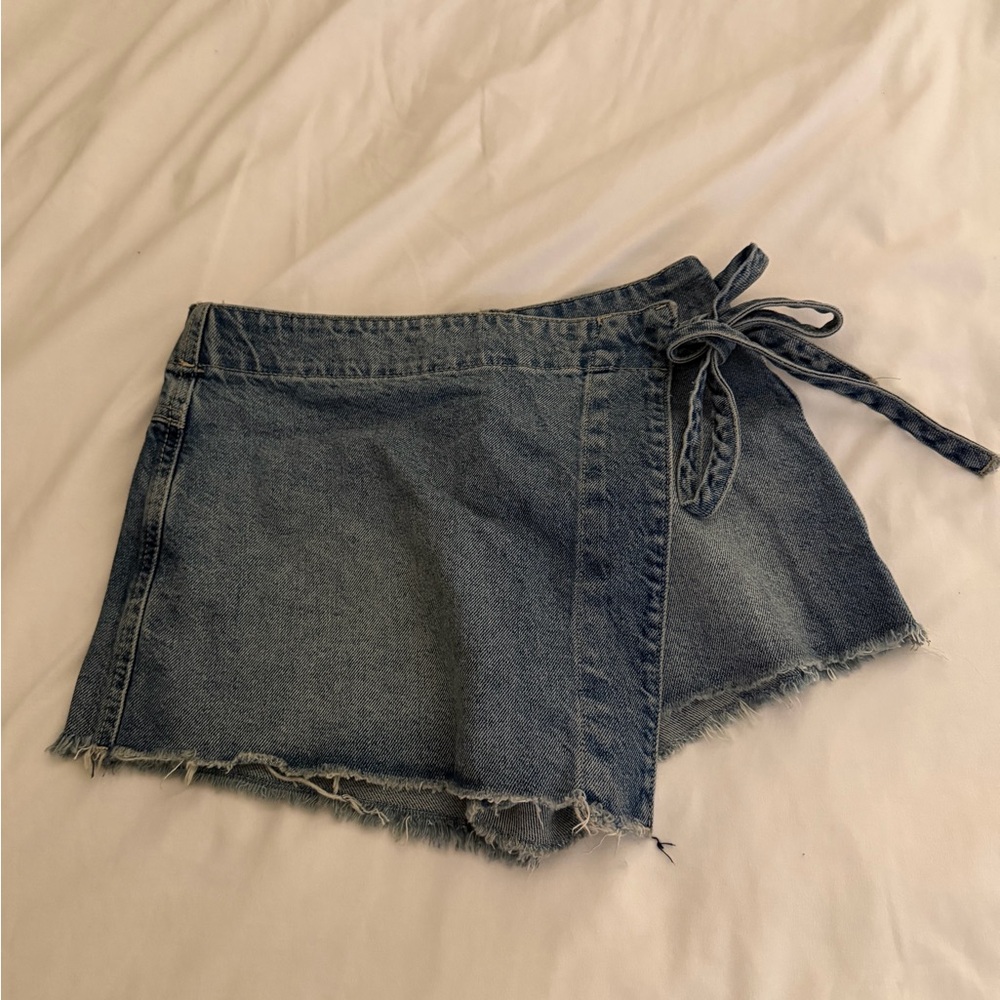 We The Free Denim Wrap Skort in Blue